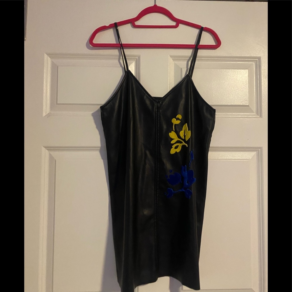 Faux leather dress with velvet elements